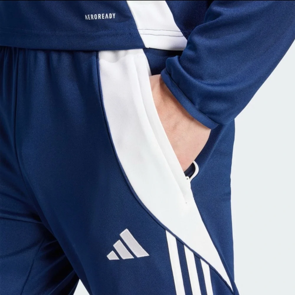 Adidas Men's Navy Joggers with White Stripes